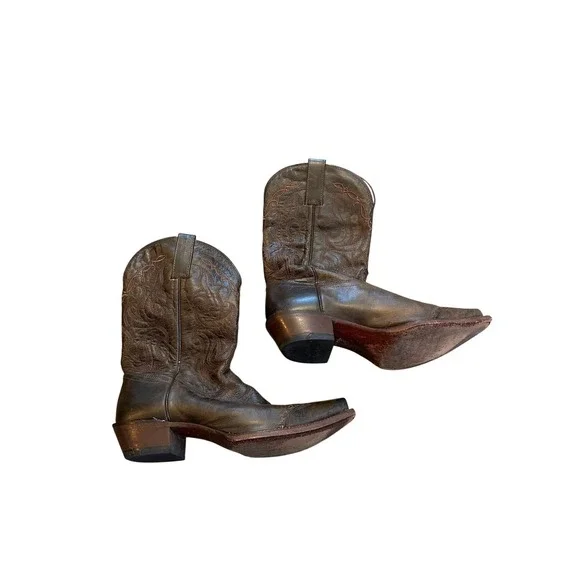 Tony Lama WOMENS 10 B Dark Brown Leather Western Cowboy Boots Pointed Toe - Picture 2 of 4